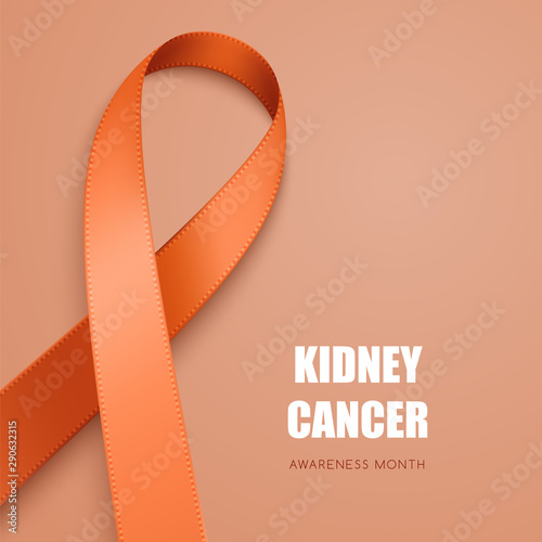 Realistic orange ribbon. Symbol of multiple sclerosis, leukemia, kidney cancer awareness