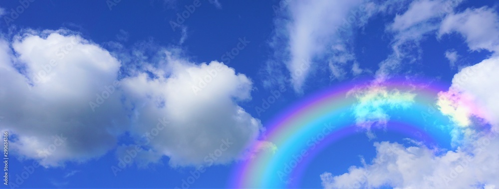 White Clouds Blue Sky Rainbow - obrazy, fototapety, plakaty 
