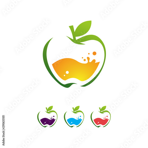 Abstract nature healthy juice inside apple logo vector design illustrations