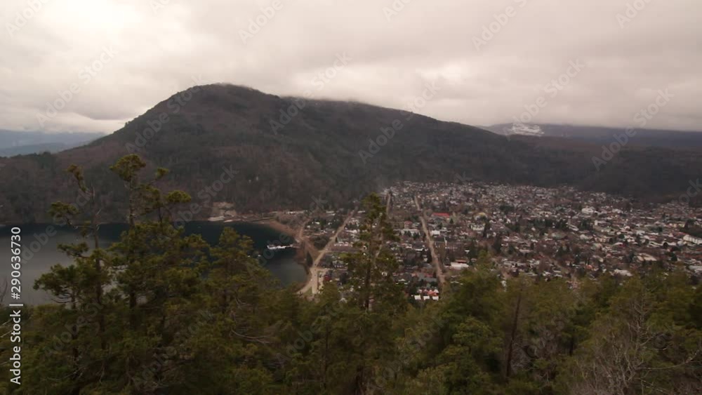 Beautiful clip of town among the Andes with view of lake, San Martín de los Andes, patagonia, Argentina
