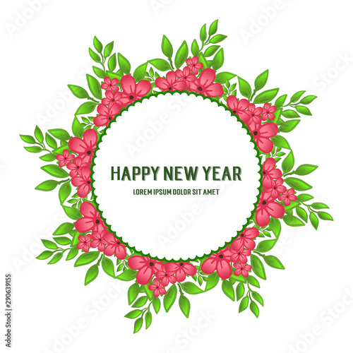 Fototapeta Naklejka Na Ścianę i Meble -  Banner design of happy new year, with drawing of red flower frame. Vector