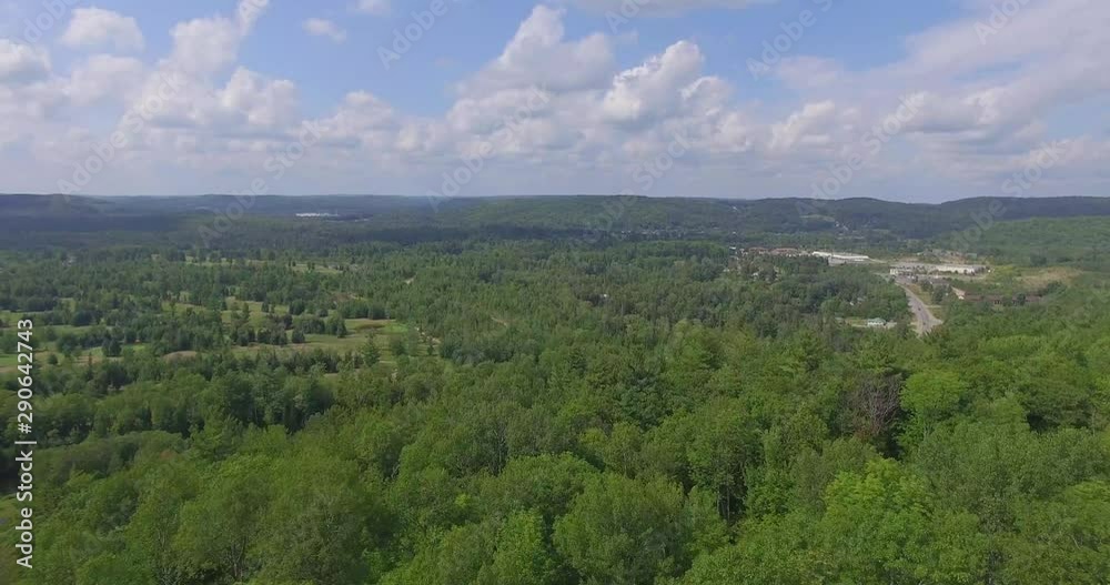 4K Aerial footage flying through trees and over a massive cliff.