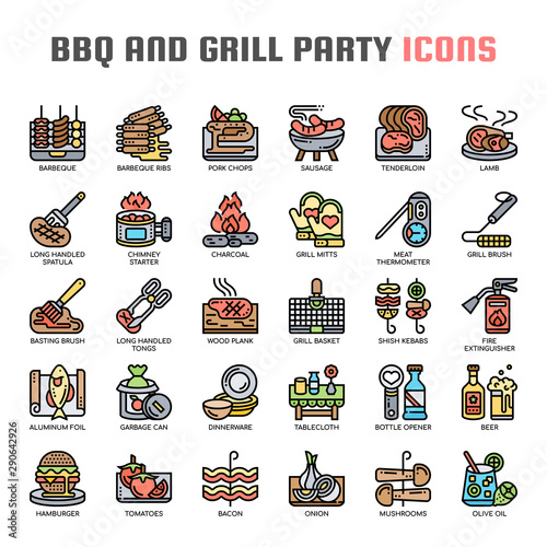 BBQ and Grill Party , Thin Line and Pixel Perfect Icons