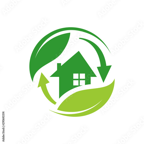 Green house logo vector. Eco green home. Eco Friendly house icon.