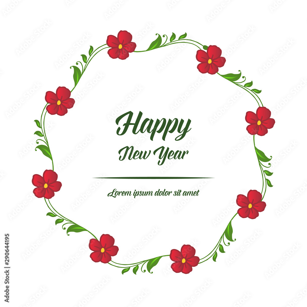 Modern lettering happy new year, with motif of leaf floral frame. Vector Modern lettering happy new year, with motif of leaf floral frame. Vector