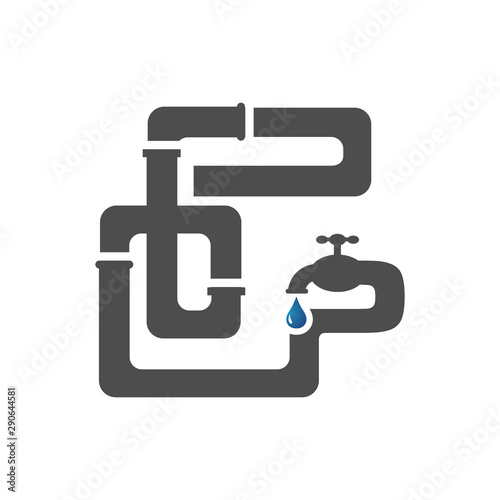 sanitary plumbing logo symbol icon of pipe and drop water in white background vector illustration