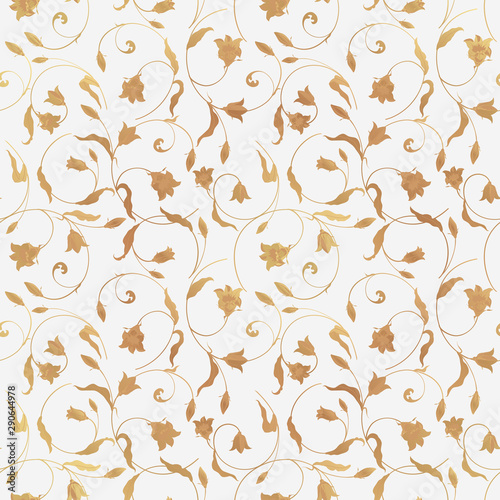 Seamless pattern with wild bell flowers, braided in Celtic ornament.
