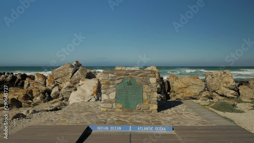Landmark showing southern most point of Africa where the Indian- & Atlantic ocean meet, Cape Agulhas, South Africa