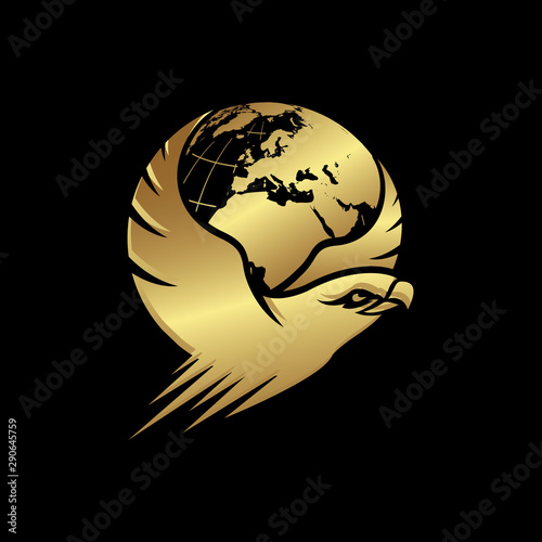 globe and eagle head logo design vector business concept