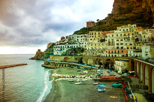 atrani town italy - november5,2016 : beautiful scenic of atrani town , atrani is passing route to amafi town one of most popular traveling destination in soutern italy photo
