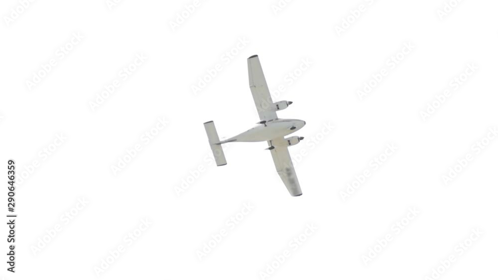 An airplane with two front propellers flying in the sky An airplane with two front propellers flying in the sky