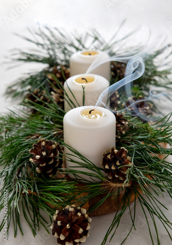 Christmas Candles. Christmas decoration on the table. © svetlana_nsk