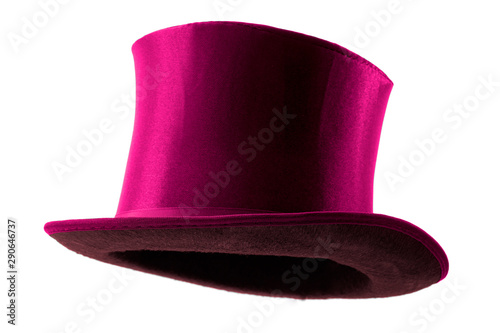 Obraz na płótnie Stylish attire, vintage men fashion and magic show conceptual idea with 3/4 angle on victorian pink top hat with clipping path cutout in ghost mannequin technique isolated on white background w salonie