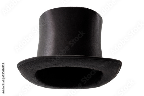 Obraz na płótnie Stylish attire, Vintage men fashion and magic show conceptual idea with victorian black top hat with clipping path cutout in ghost mannequin technique isolated on white background w salonie