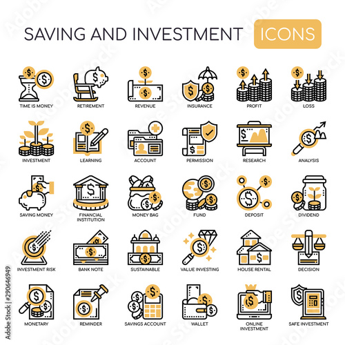 Saving and Investment , Thin Line and Pixel Perfect Icons