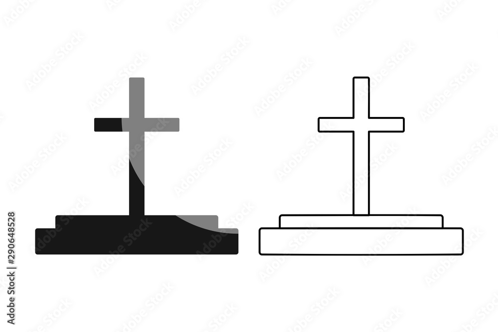 Cemetery icon. Halloween tomb with crosses. Flat style. Isolated on white background. Cemetery icon. Halloween tomb with crosses. Flat style. Isolated on white background.