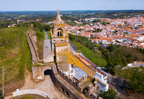 Panoramic view from drone of the castle Montemor o Novo. The Alcaides palace ruins. Evora district. Alentejo, Portugal photo