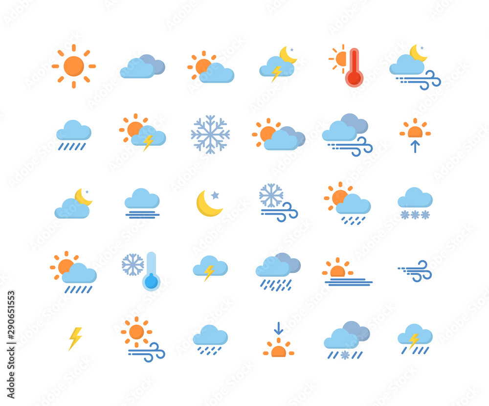Weather flat icon set ,Vector Illustration.