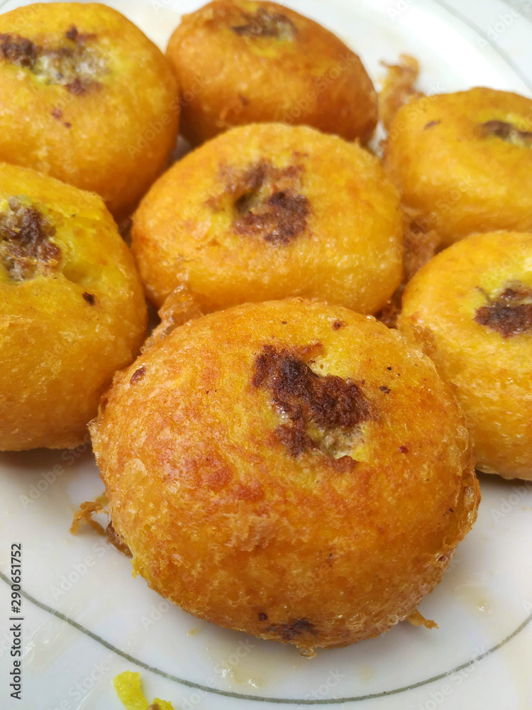 Potato patties stuffed with beef. Rustic style. Close Up Potato patties stuffed with beef. Rustic style. Close Up