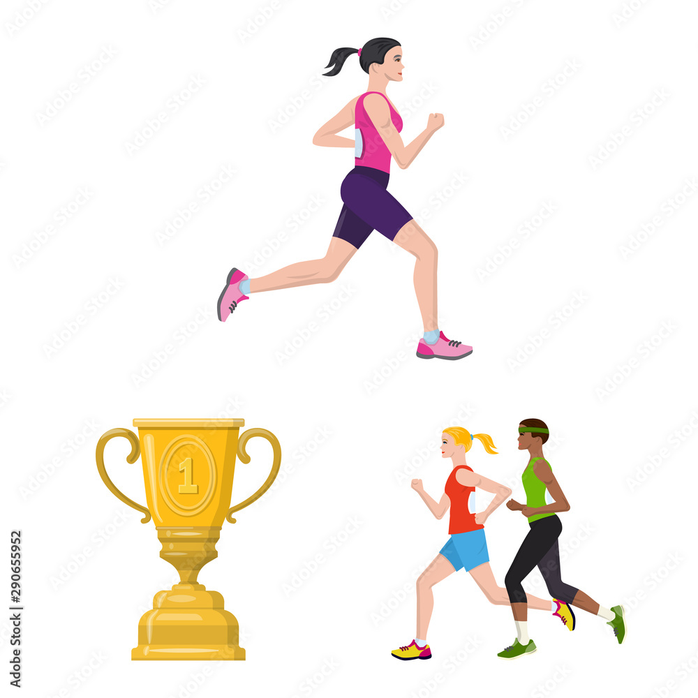 Isolated object of step and sprint logo. Collection of step and sprinter stock vector illustration.