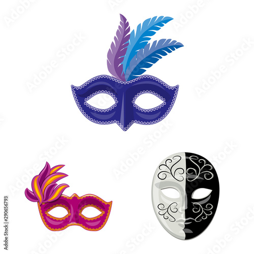 Vector design of carnival and theatrical symbol. Collection of carnival and mystery stock symbol for web.