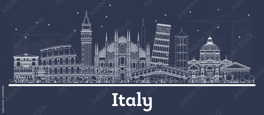 Outline Italy City Skyline with White Buildings.