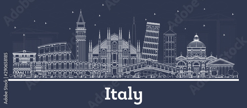 Outline Italy City Skyline with White Buildings.