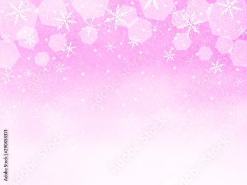 幻想的なピンクの背景 雪の結晶 水彩イラスト