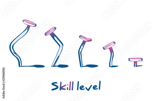Skill level concept. Training skill. From beginner to skilled expert.Symbol of successful training and persistence.Vector illustration sketch design.