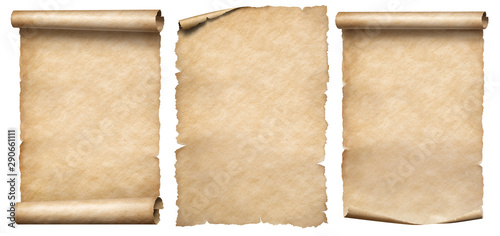 Paper scrolls or vintage parchments set isolated on white