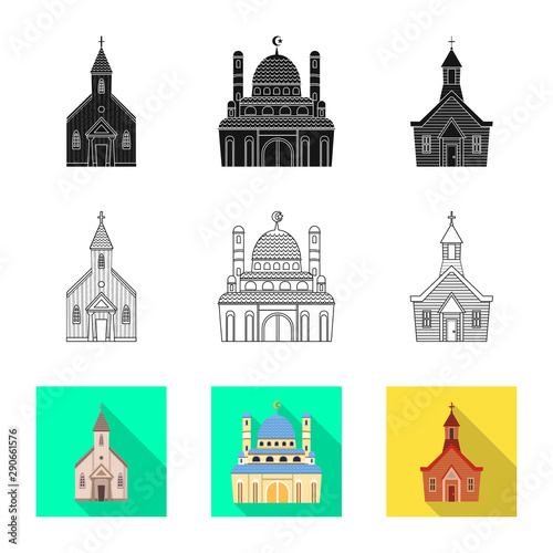 Vector illustration of cult and temple symbol. Collection of cult and parish stock symbol for web.