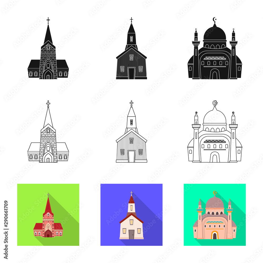 Isolated object of cult and temple logo. Set of cult and parish vector icon for stock.