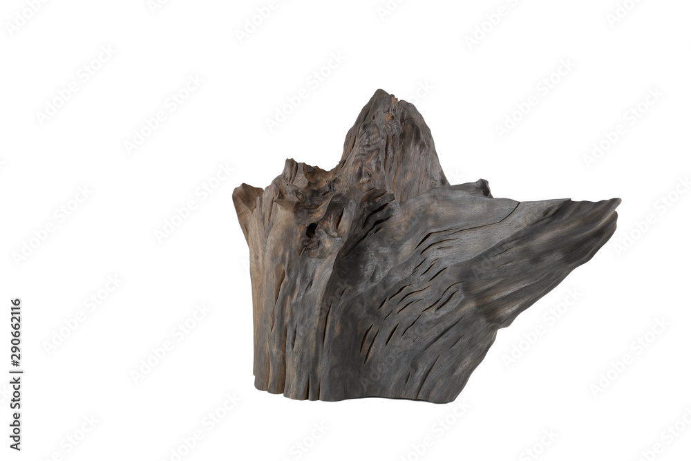 Carved sculpture of bog oak on a white background.