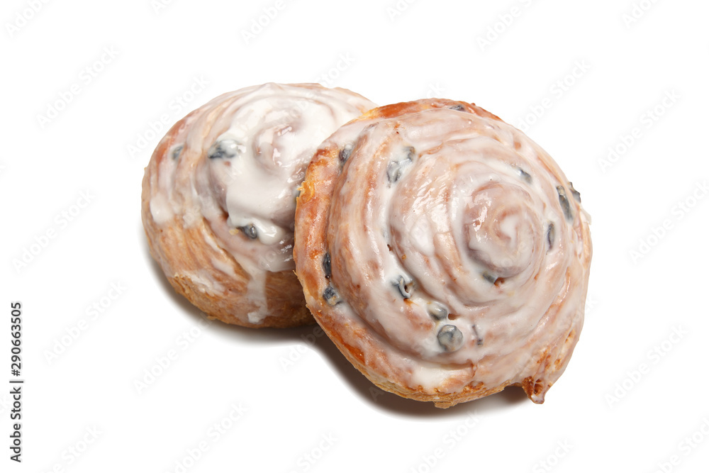 Group of rosy delicious glazed buns with raisin Group of rosy delicious glazed buns with raisin