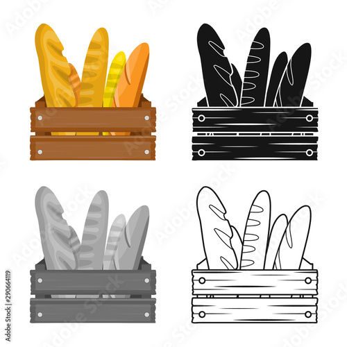 Vector design of bread and baguette logo. Set of bread and box vector icon for stock.