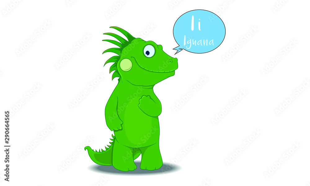 Fototapeta premium iguana cartoon with I alphabe