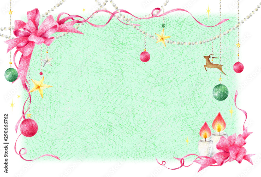 リボン くるくる クリスマス フレーム 背景色あり Stock イラスト Adobe Stock