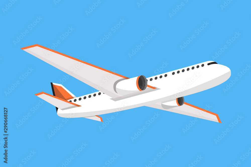 Airplane on a isolated blue background. Flat vector illustration.
