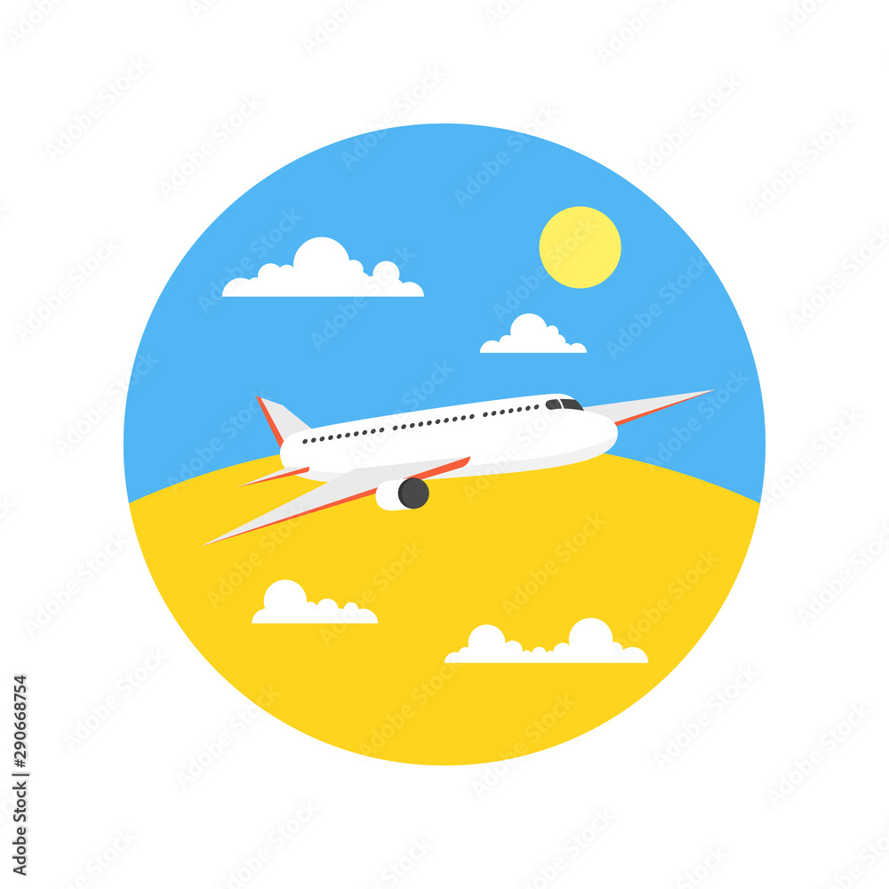 Airplane in a circle. Vector illustration.