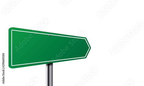 Green empty road sign. Direction Traffic sign board. 