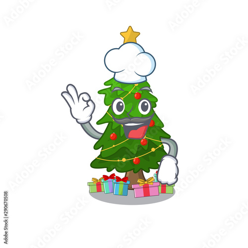 Chef christmas tree isolated with the mascot