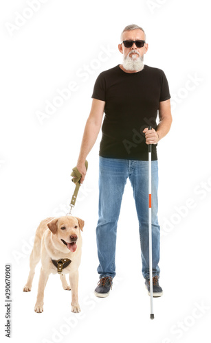 Blind mature man with guide...