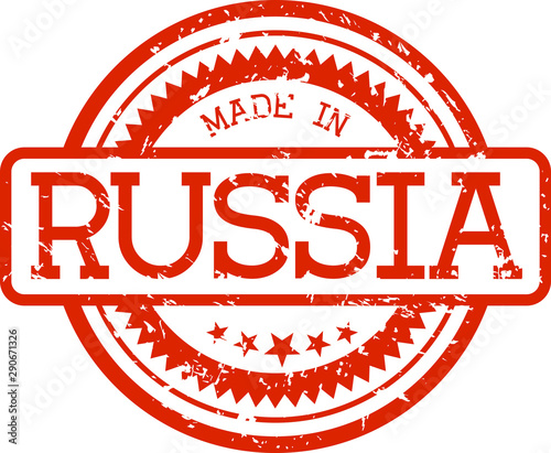 made in russia grunge rubber stamp in red color isolated on white background