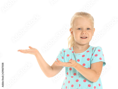 Cute little girl showing so...
