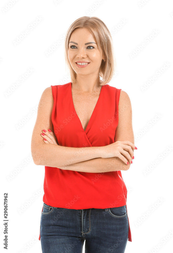 Portrait of beautiful woman on white background Portrait of beautiful woman on white background