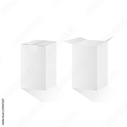 White cardboard box on isolated background. Vector illustration.