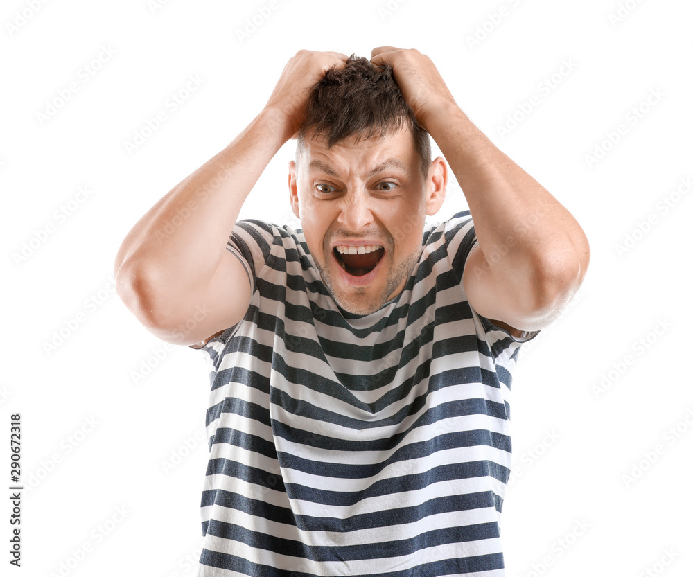 Portrait of angry man on white background Portrait of angry man on white background