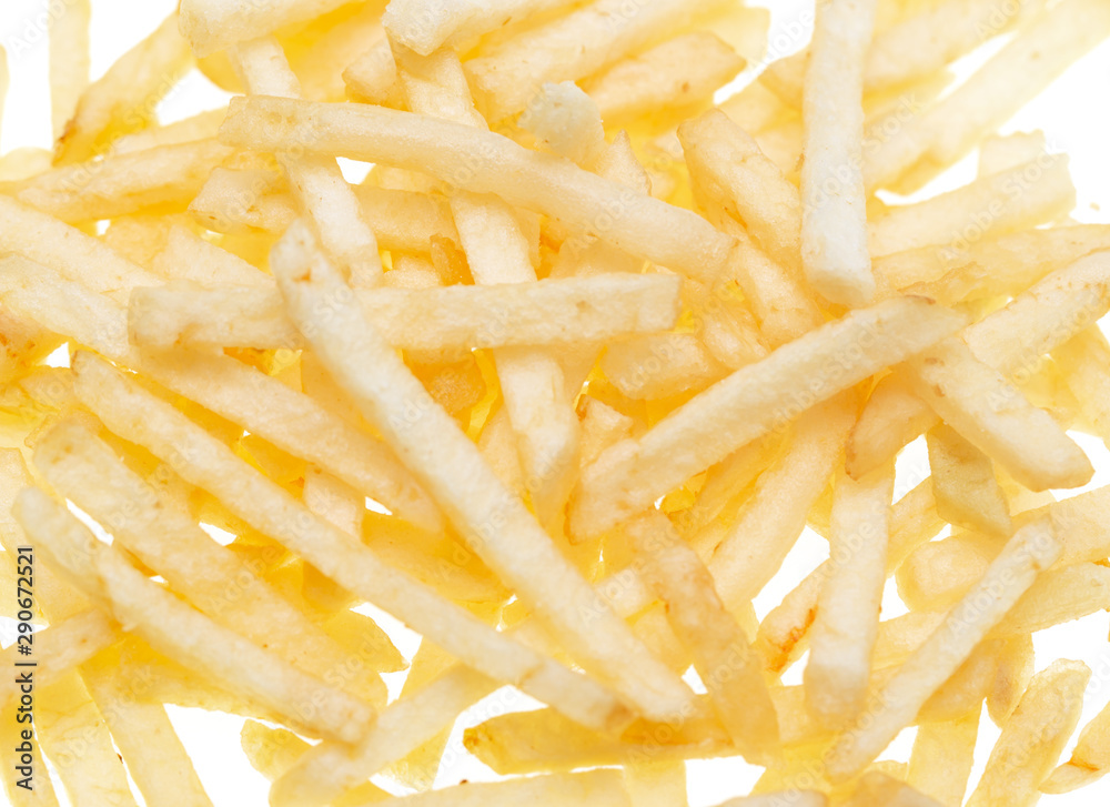 thin straw fried potatoes on a white background thin straw fried potatoes on a white background