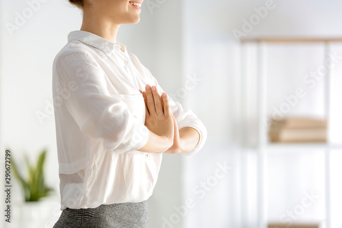 Young businesswoman practic...