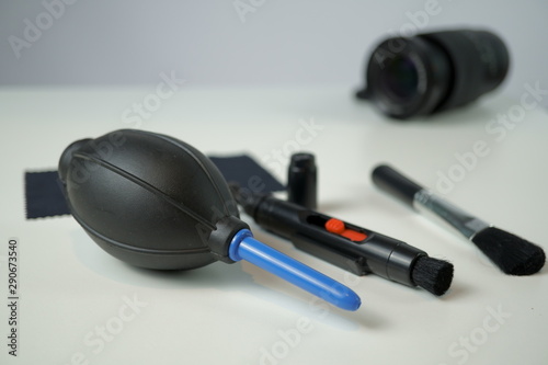 cleaning tools for camera lense. photography equipment.